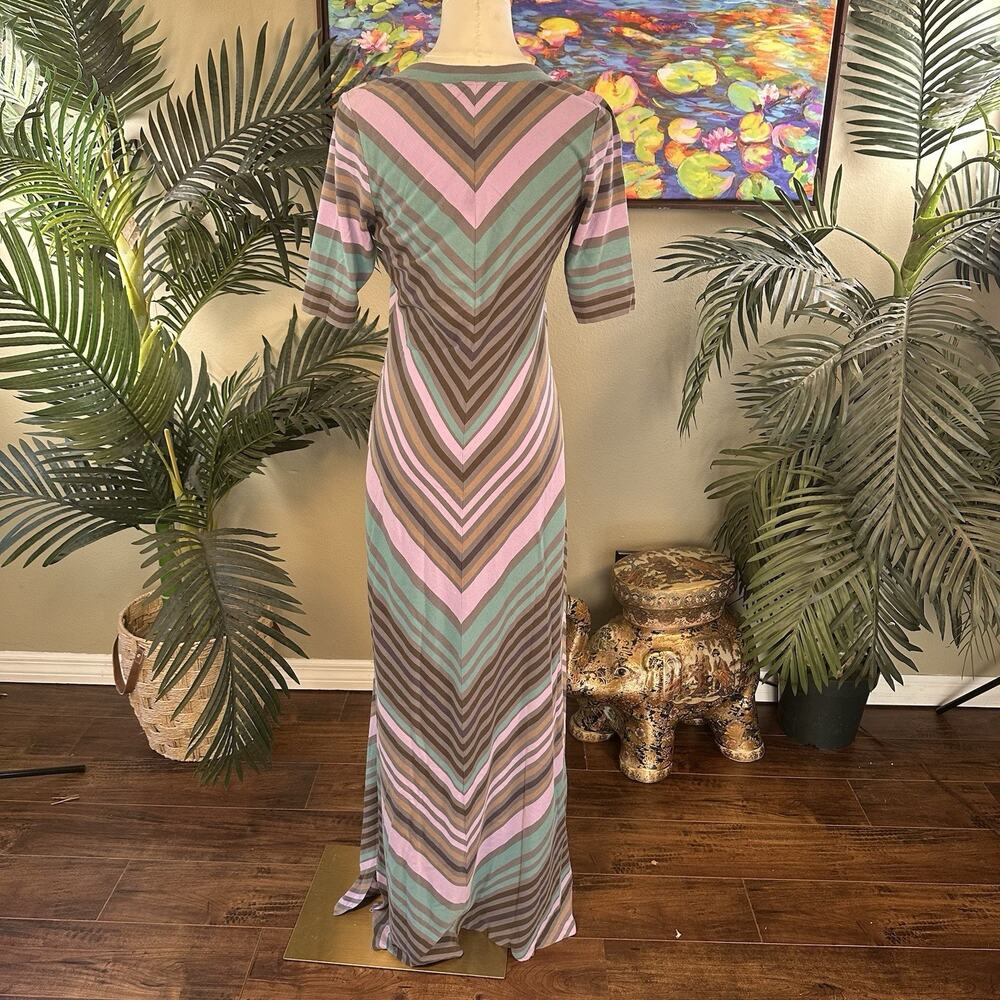 Tommy Bahama Maxi Dress Women S Retro Chevron Cotton Spandex Mint Brown Pink - Picture 10 of 12